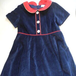 Mini Boden Collared velvet dress ric rac trim red blue size 9 10 EUC